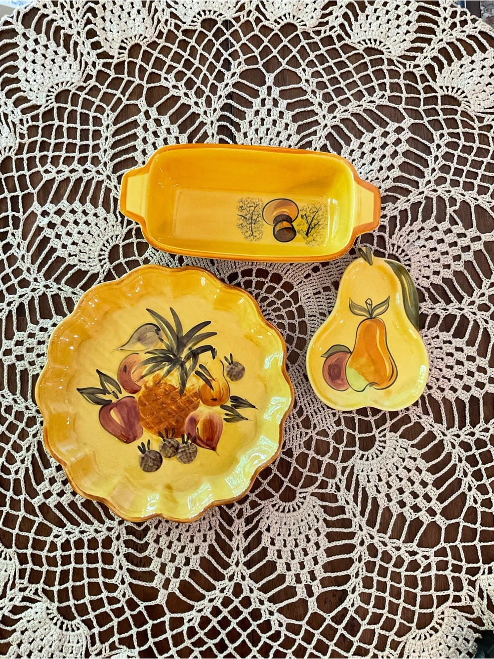 Yellow Ceramic Fruit / Mushroom Accent 3-Piece Bakeware / Serveware Set